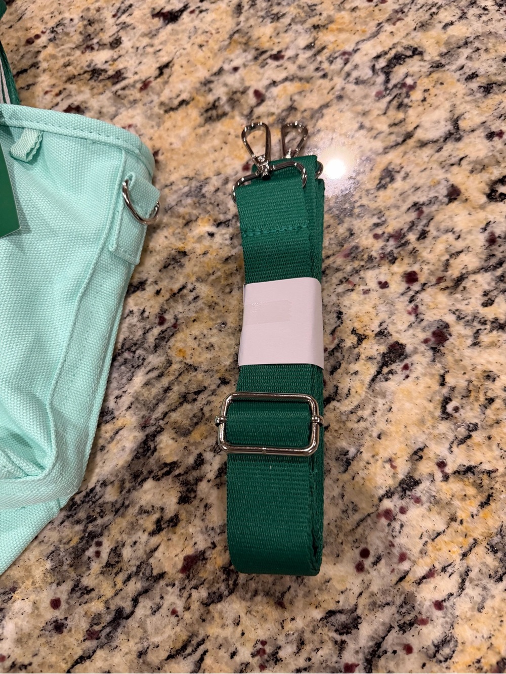 NWT Starbucks Mint Green Blue Canvas Tote Bag Dark Green Straps Zipper Road Trip - Picture 6 of 8